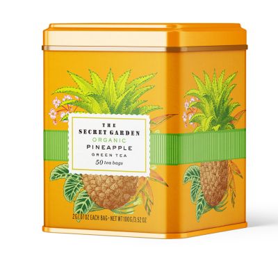 Life Plus Style Gourmet The Secret Garden Organic Pineapple Green Tea Premium Naturally Caffeinated Tropical Fruit Daily USDA Certified Green Tea Non GMO Herbal 50 Tea Bags Gift Tin Enjoy Hot or Iced