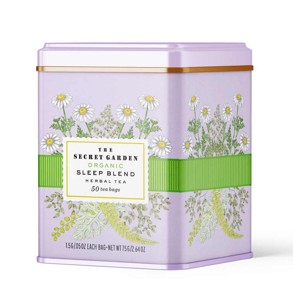 Life Plus Style Gourmet The Secret Garden Sleep Tea USDA Organic Chamomile Peppermint & Fennel Blend Caffeine-Free Non GMO Gluten Free 50 Tea Bags in Gift Tin