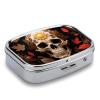 Sun Skull Decorated Pill Box - 2 Compartment Travel Pill Organizer with Small Mirror, Portable Pillcase for Pocket & Purse, Cute Square Medicine Case, Weekly Medicine Container view 3