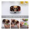 Sun Skull Decorated Pill Box - 2 Compartment Travel Pill Organizer with Small Mirror, Portable Pillcase for Pocket & Purse, Cute Square Medicine Case, Weekly Medicine Container view 4