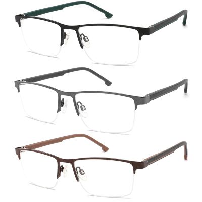 CRGATV 3 Pack Reading Glasses for Men Half Rim Metal Frame Readers Durable Anti Blue Light UV400 / Glare Computer Eyeglasses(Magnification 2.5x)