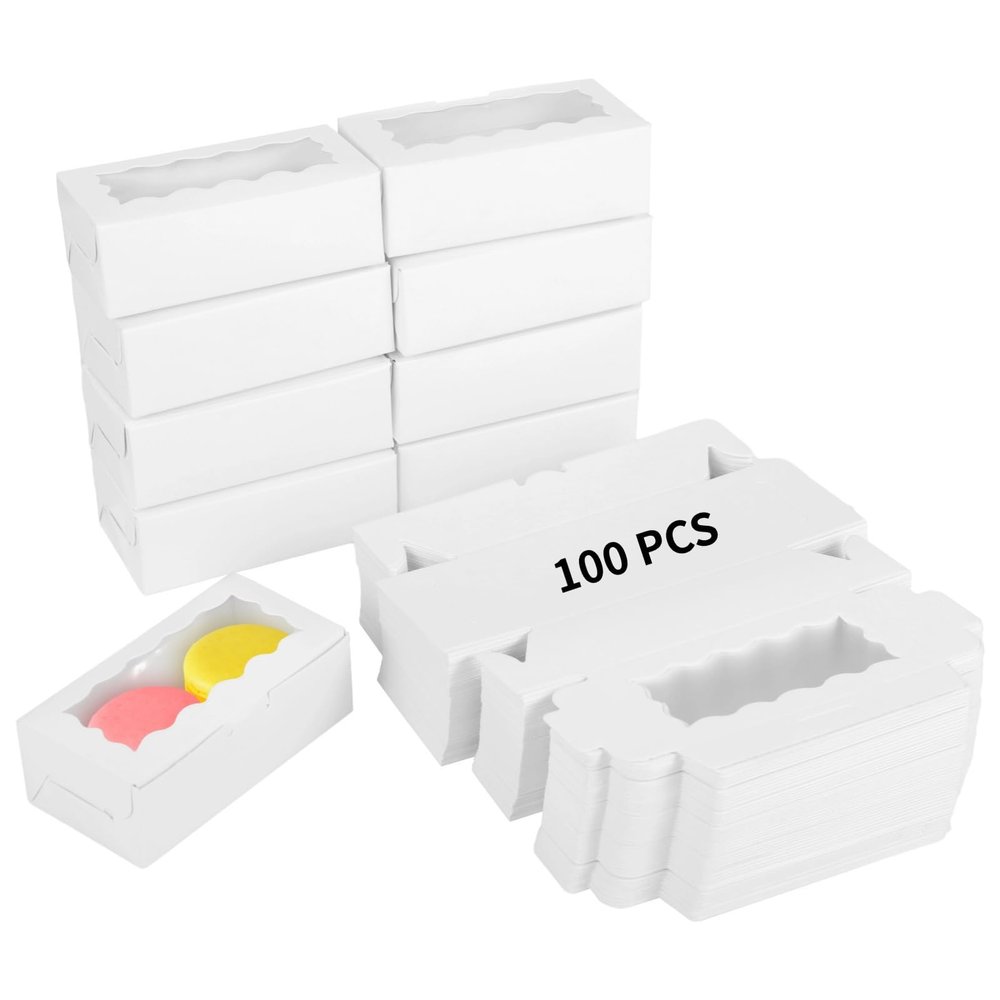100-Count White Boxes with Clear Window, Perfect for and Dessert Packaging, 4.1 X 2.2 X 1.4 Inches