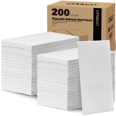 GINKGO 200 Pack Disposable Linen-Feel Guest Hand Towels, Thick & Absorbent Paper Hand Napkins, Cloth-Like Bathroom Towels for Everyday, Wedding, Party & Kitchen White