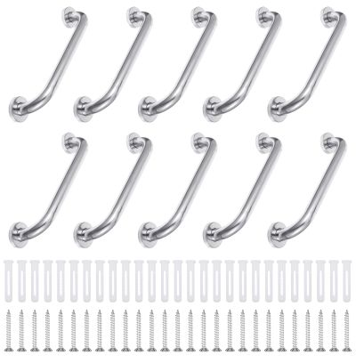 10 Pack Shower Grab Bars for Bathtubs and Showers Stainless Steel Safety Handrails for Elderly, Seniors, and Handicap Anti-Slip Bathroom Assist Handle (12.79, Silver)
