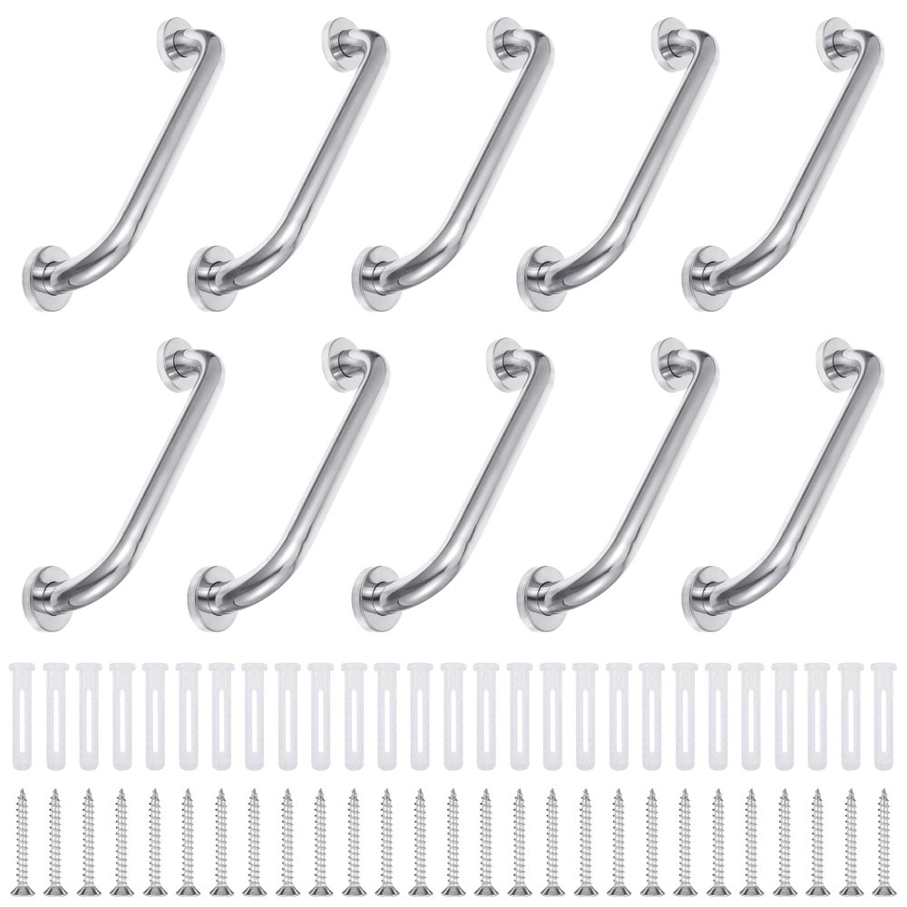 10 Pack Shower Grab Bars for Bathtubs and Showers Stainless Steel Safety Handrails for Elderly, Seniors, and Handicap Anti-Slip Bathroom Assist Handle (12.79, Silver)