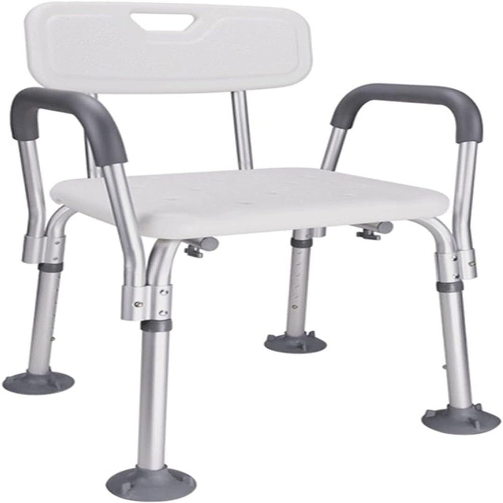 Shower Chair with Arms and Back Bath Chairs for Elderly and Disabled Adjustable Height Bathroom Chair Shower Stool,Bathroom Safety Seat(White,Big feet)