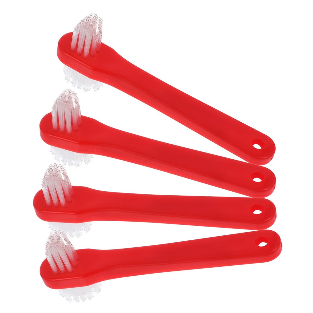 VICASKY 4pcs Double Sided Denture Brushes with Ergonomic Handle for Thorough Cleaning Portable Small Travel Toothbrush for Denture Care and Retainer Cleaning