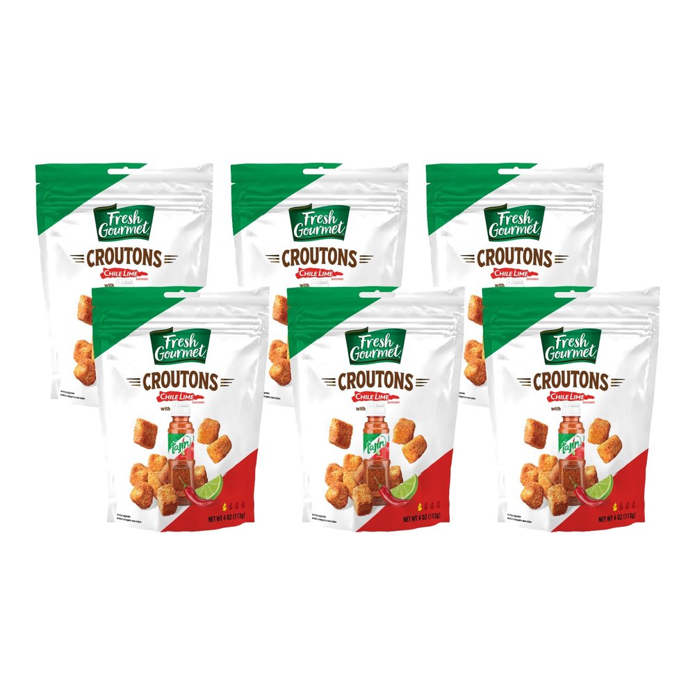 Fresh Gourmet Chili Lime Crouton Salad Topper and Snack, 4 OZ. (Pack of 6)