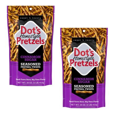 Dot's Cinnamon Sugar Pretzels - Pack of 2-16 oz Bags - Delicious Tasting Pretzels the Whole Family is Sure to Love - Great for Sharing or Stocking the Pantry