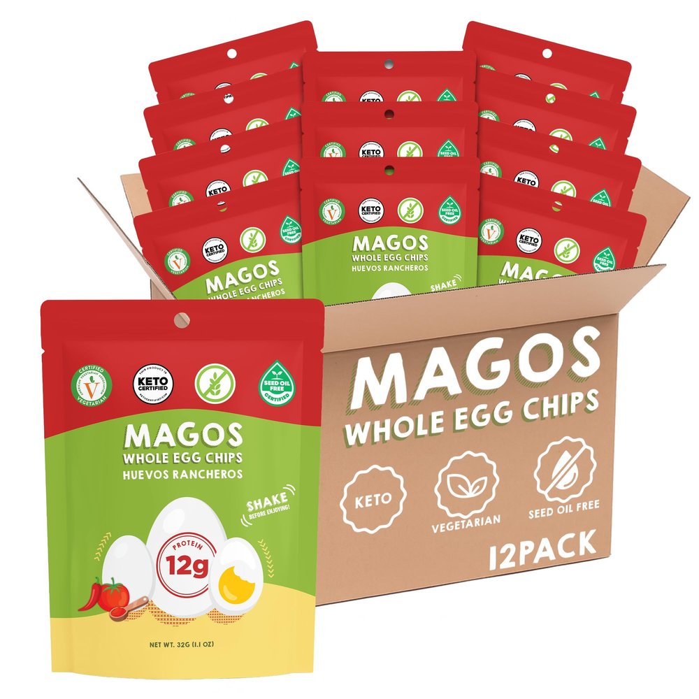 Magos Egg Chips Huevos Rancheros, Healthy Snack, High Protein Low Carb, Light Cracker-Style Crunch, 1.1 oz Bags Keto, Vegetarian & Carnivore Friendly, No Gluten Ingredients (12-Pack)
