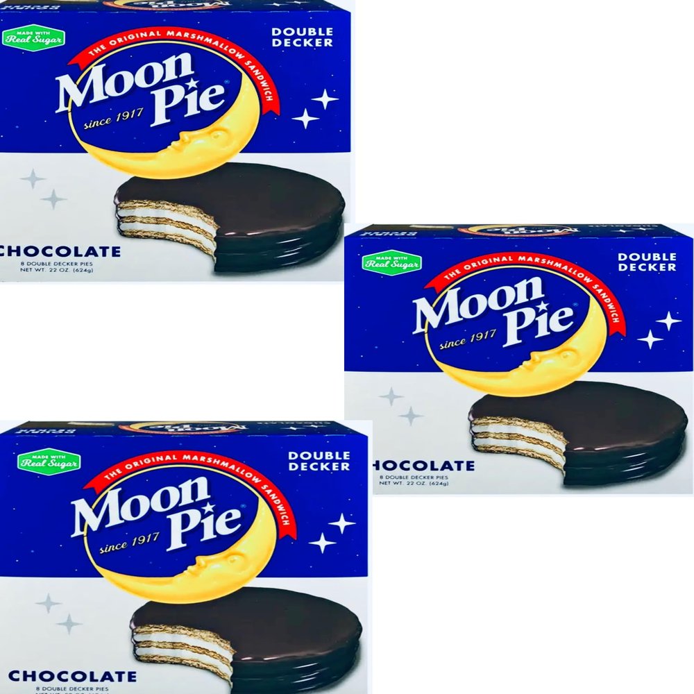Marshmello Cookies Double Decker Chocolate Marshmallow Sandwich, 22 oz, 8 Count 3 x Boxes 24 Moon Pies (Chocolate)