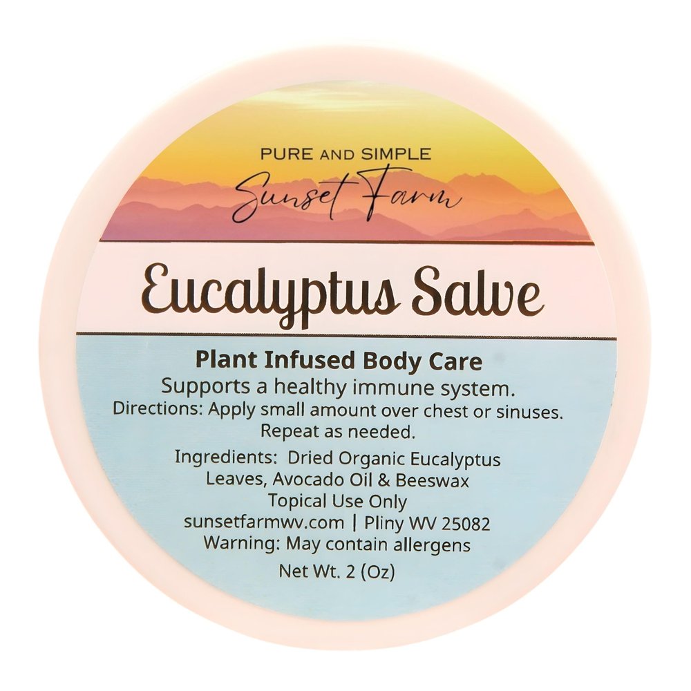 Pure and Simple Sunset Farm Eucalyptus Salve for Chest & Skin Care | Organic, Non-GMO Herbal Balm | Petroleum-Free | Small-Batch, Handmade in WV | 2 oz Jar
