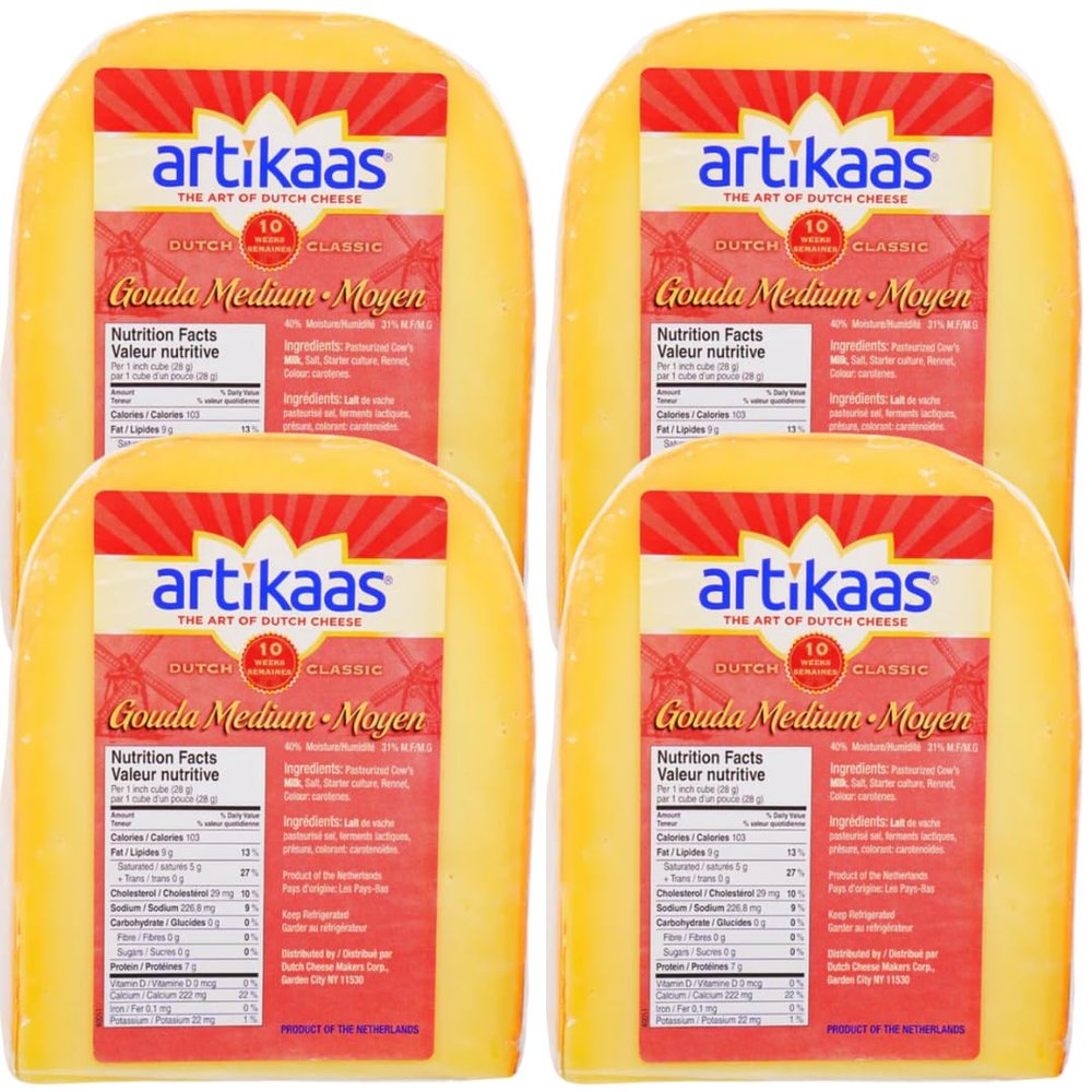 Artkaas Gouda Cheese Medium Aged 36 Months 4 Cheese Blocks Rich and Smooth Flavor
