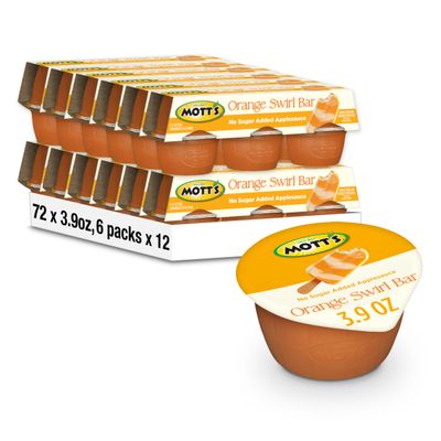 Motts No Sugar Added Dessert Dreamland Orange Swirl Bar Applesauce Cups, 3.9 oz cups, 72-count (12 Packs of 6) Made With Real Fruit, Good Source of Vitamin C, On-the-Go, Nutritious Snack
