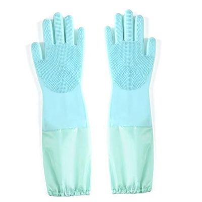 SQYDFDC 2 Pairs of Silicone dishwashing Gloves, Kitchen Gloves for Washing Dishes, Reusable Waterproof dishwashing Cleaning Brushes, for pet Cleaning Green No Velvet inside2pcs