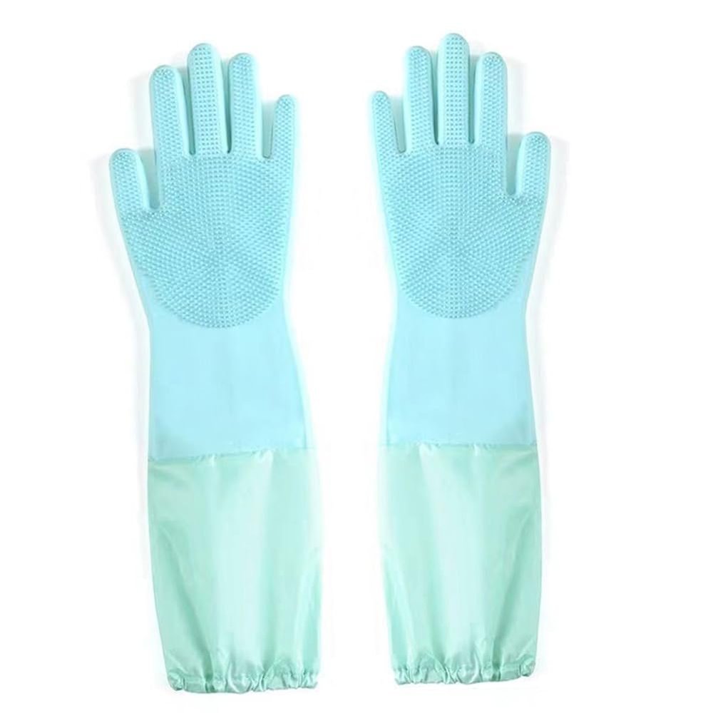 SQYDFDC 2 Pairs of Silicone dishwashing Gloves, Kitchen Gloves for Washing Dishes, Reusable Waterproof dishwashing Cleaning Brushes, for pet Cleaning Green No Velvet inside2pcs