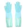 SQYDFDC 2 Pairs of Silicone dishwashing Gloves, Kitchen Gloves for Washing Dishes, Reusable Waterproof dishwashing Cleaning Brushes, for pet Cleaning Green No Velvet inside2pcs view 1