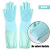 SQYDFDC 2 Pairs of Silicone dishwashing Gloves, Kitchen Gloves for Washing Dishes, Reusable Waterproof dishwashing Cleaning Brushes, for pet Cleaning Green No Velvet inside2pcs view 2