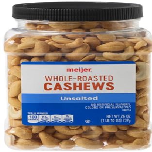 Unsalted Whole Roasted Cashews (1 Jar, 26 oz.