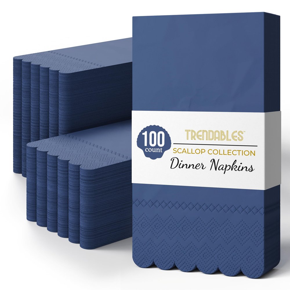 Party Solids Blue Scalloped Napkins Disposable 100 Pcs 3-Ply Blue Scalloped Dinner Napkins Disposable Decorative for Dinners & Parties, Paper Guest Towels for Bathroom & Party Supplies