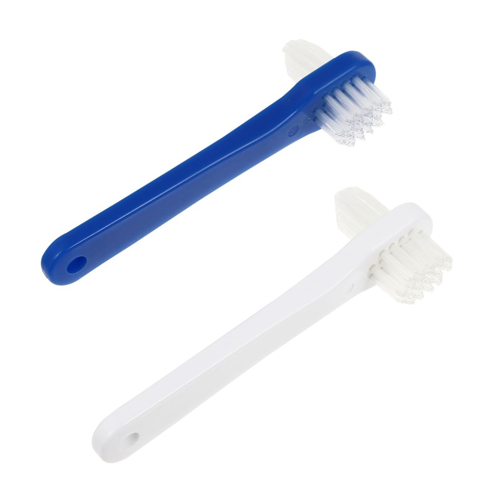 Beaupretty 2pcs Dual Head Denture Brush with Firm Nylon Bristles T Shape Design for False Teeth Cleaning Non Slip Long Handle Toothbrushes for Denture Care