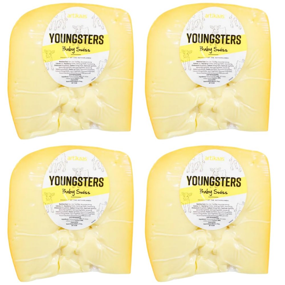 Artkaas Baby Swiss Cheese 4 Cheese Blocks Mild Creamy Flavor with Classic Holes