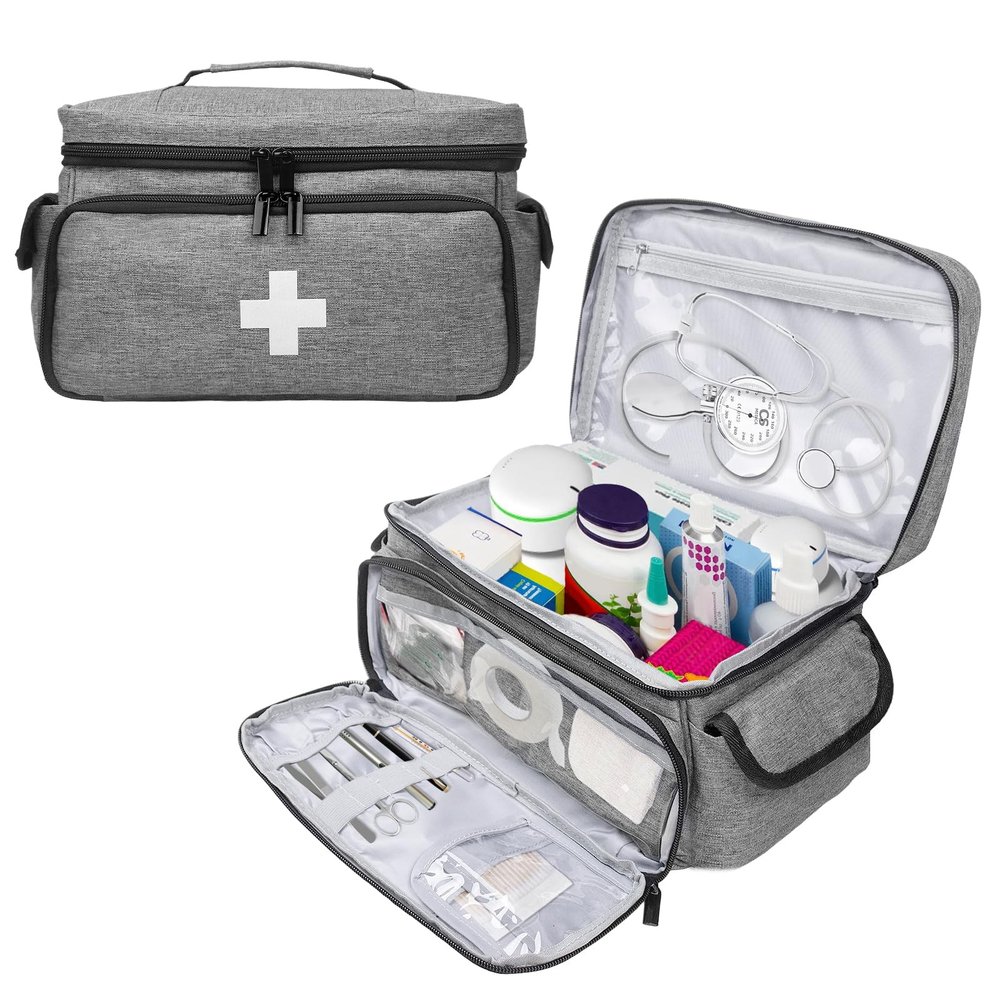 ALSLEA First Aid Bag Empty, Small Medicine Bag Portable Medical Supplies Organizer for Travel, Home, Office, Car, Outdoor, Camping, Hiking (Gray)