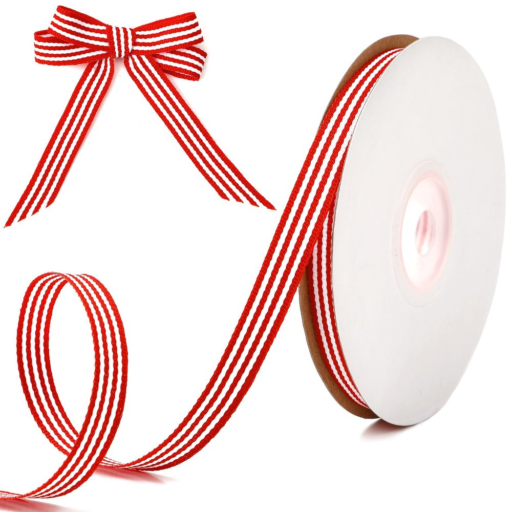 SEPGLITTER 15 Yards 0.4 Inch Red White Striped Ribbon for Christmas Decor