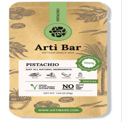 Arti Bar Pistachio | Whole Food Energy Bar | Vegan, Gluten-Free, No Added Sugar, Clean Ingredients | Plant-Based Healthy Snack