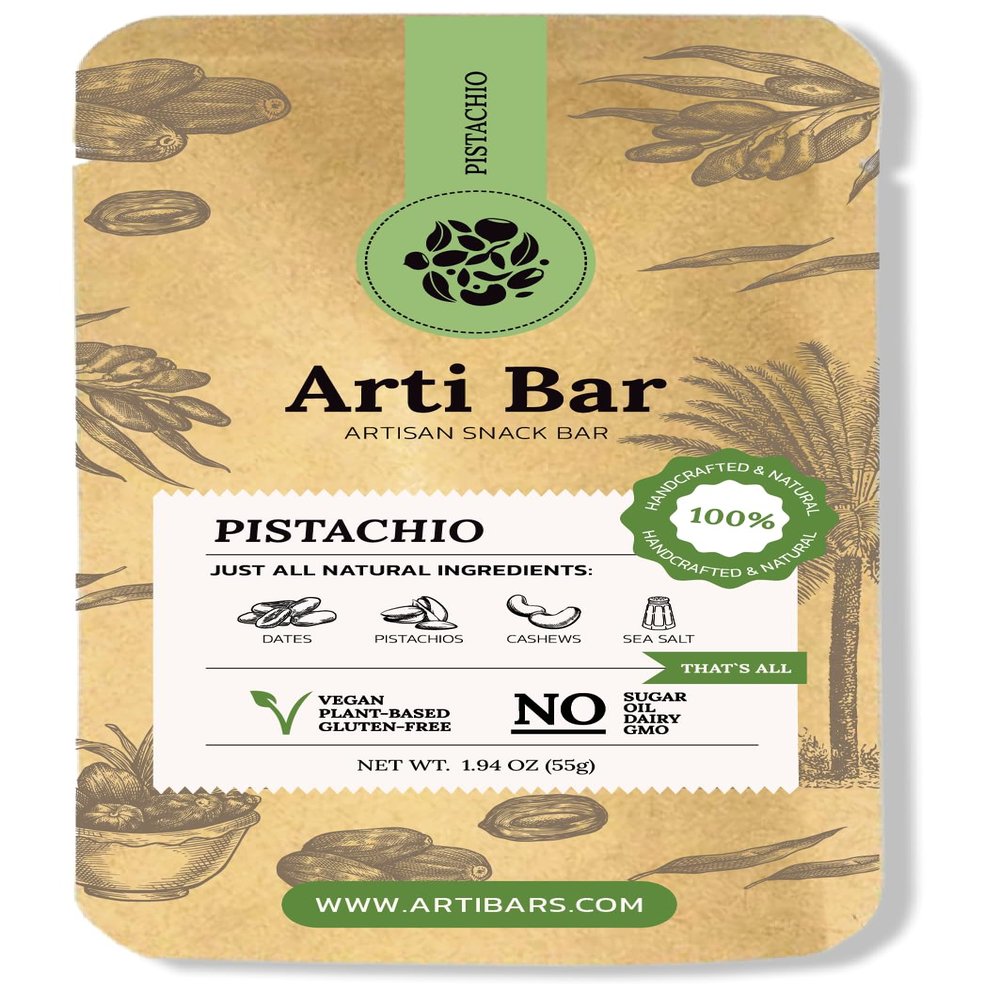 Arti Bar Pistachio | Whole Food Energy Bar | Vegan, Gluten-Free, No Added Sugar, Clean Ingredients | Plant-Based Healthy Snack