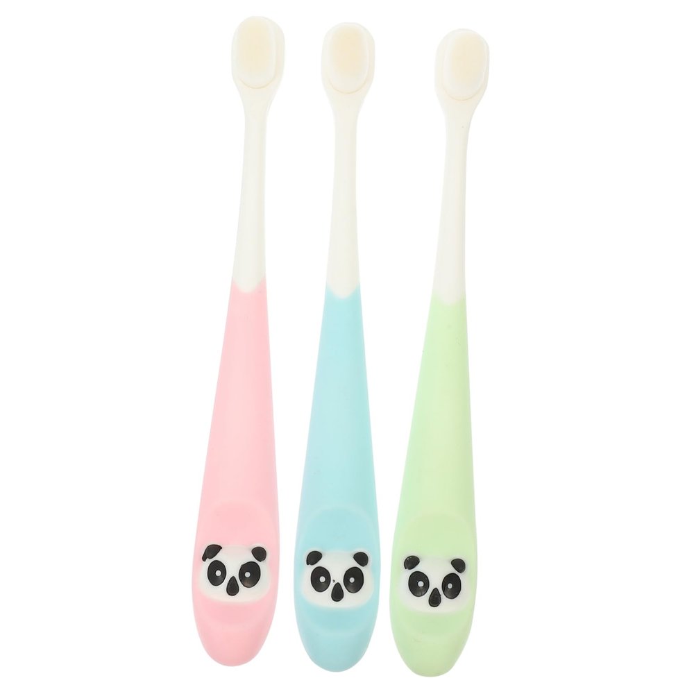 Baluue 3Pcs Cartoon Toothbrush with Soft Bristles Travel Friendly Household Toothbrushes for Daily Use Gentle Silicone Handle Random Candy Colors Random Color