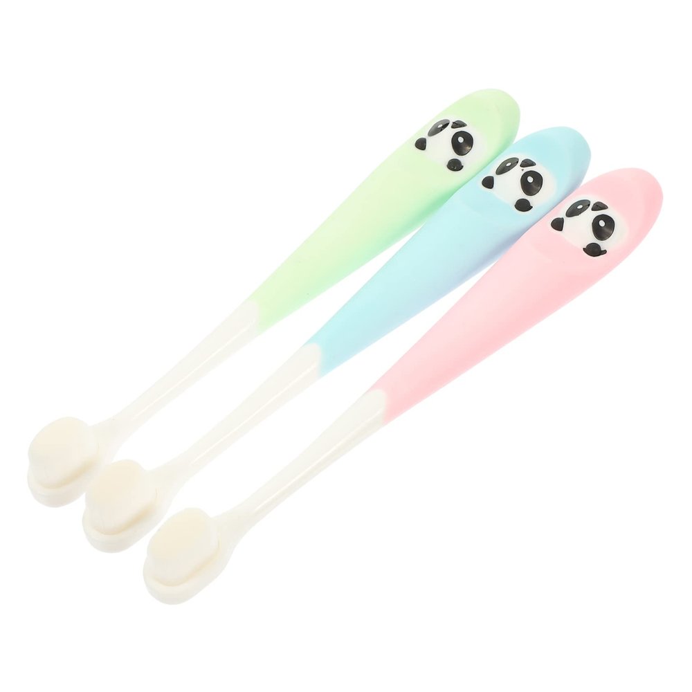 Beatifufu 3Pcs Toothbrushes with Soft Bristles Cartoon Candy Color Panda Silicone Handle Ergonomic Design for Durable Material Comfortable and Safe Household Toothbrush Random Color