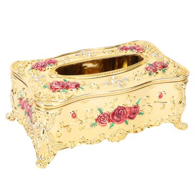 UKCOCO High End European Style Napkin Holder with Rose Pattern Detachable Tissue Box for Home Office Car Use Stylish Reusable Tissue Dispenser with Gold Edged Design