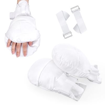 JFNoraiva Protective Mittens 2 PCS Hand Mittens with Padding on Both Sides,Stop Nail Biting,Dementia Gloves for Elder with Wide Hook and Loop Tape(White)