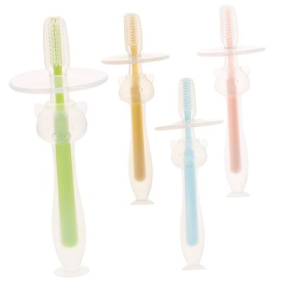 BIUDECO 4pcs Toothbrushes for Soft Silicone Bristles with Suction Base Ergonomic Handle Training Oral Care for Boy Girl Boys