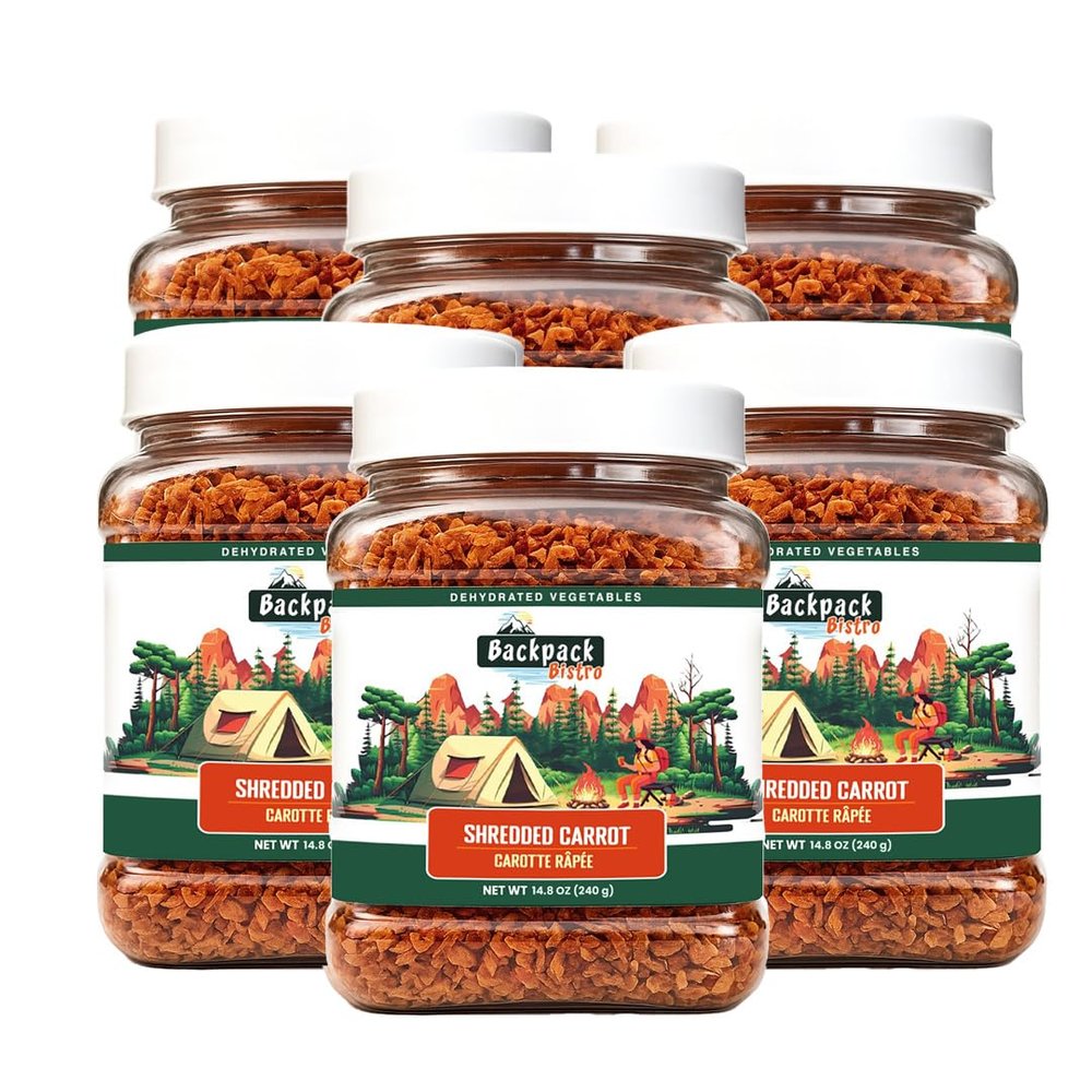 Backpack Bistro| PACK of 6 Dehydrated Shredded Carrots 14.8 oz (420 g) | Ideal for Emergency Food, Daily, Camping Cooking | Convenient for Sandwiches, Noodles, Soups, Smoothies, Pasta | Vegan, Non-Bioengineered | By Pride Of India