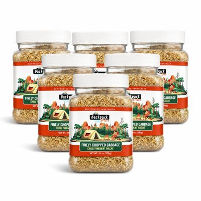 Backpack Bistro | PACK of 6 Dehydrated Finely Chopped Cabbage 8.8 oz (250 g) | Ideal for Everyday, Camping Food, Emergency & Backpacking Meals | Soups, Salads , Noodles, Stir-Fries | Vegan, Non-Bioengineered | By Pride Of India