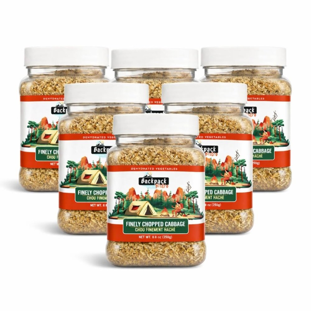 Backpack Bistro | PACK of 6 Dehydrated Finely Chopped Cabbage 8.8 oz (250 g) | Ideal for Everyday, Camping Food, Emergency & Backpacking Meals | Soups, Salads , Noodles, Stir-Fries | Vegan, Non-Bioengineered | By Pride Of India