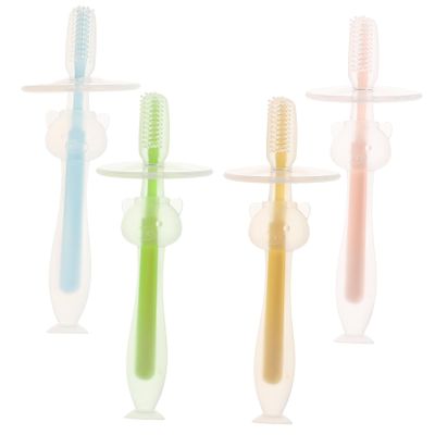 HONMEET 4pcs Silicone Toothbrush with Suction Base for Newborns and Soft Bristles for Gentle Gum and Tongue Cleaning Ergonomic Handle for Comfortable and Durable Oral Cleaner