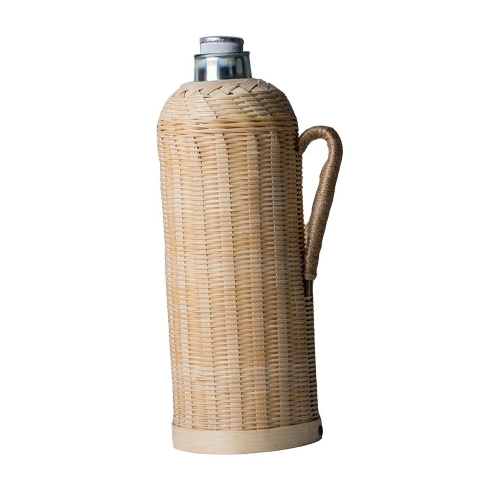 Ipetboom Traditional Handwoven Thermal Bottle Lightweight Portable Hot Water Kettle with Handle for Home Use Insulated Water Container Classic Chinese Rattan Design