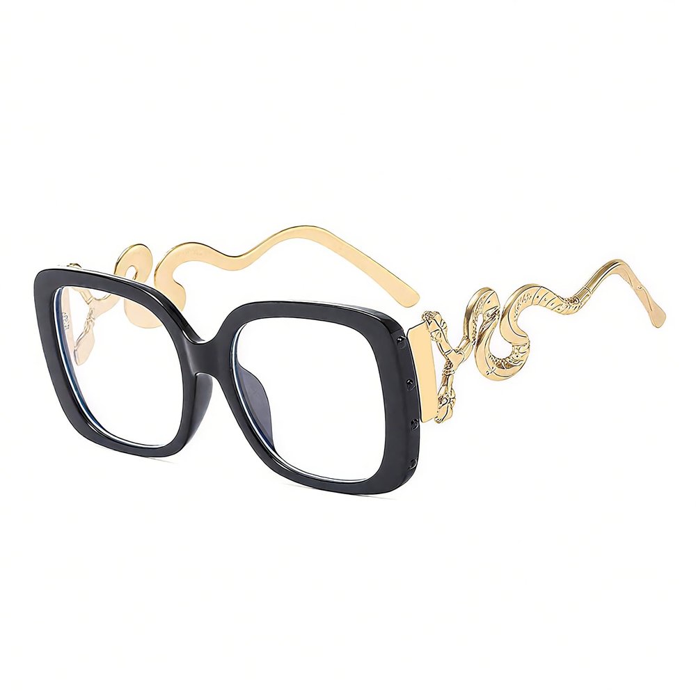 AOOLIA Square Reading Glasses for Women, Stylish Metal Reader for Girl Ladies, Anti-Blue Light Anti-glare Clear Lens Eyeglasses (Black, 3, x)
