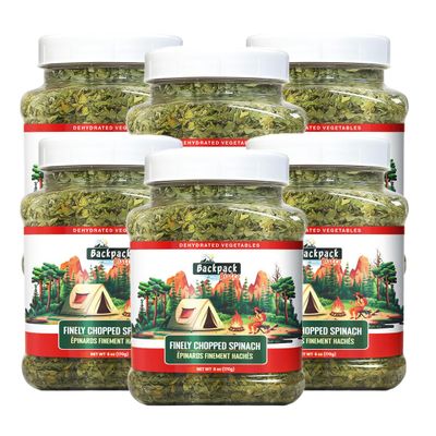 Backpack Bistro | PACK of 6 Dehydrated Finely Chopped Spinach 5.99 oz (170 g) | Emergency Food, Everyday & Camping Cooking | Dried Vegetables for Soup, Omelets, Ramen, Dips, Smoothies | Vegan, Non-Bioengineered | By Pride Of India