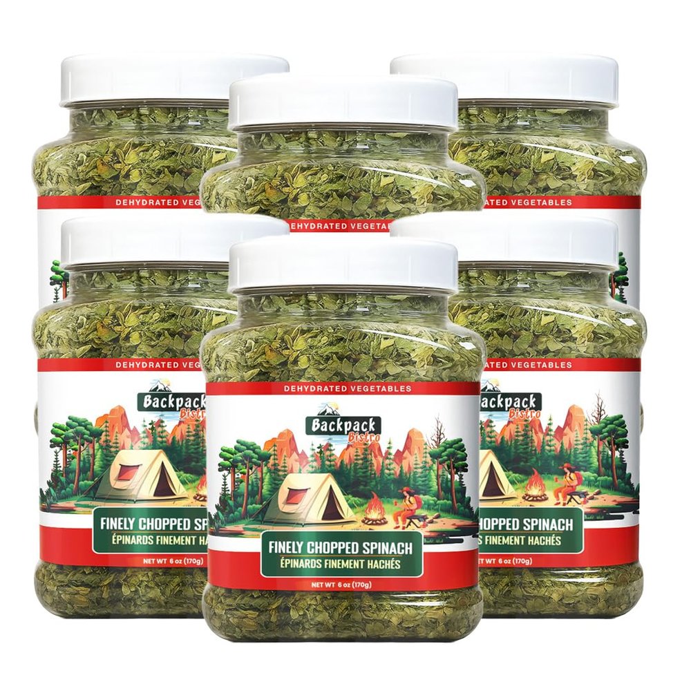 Backpack Bistro | PACK of 6 Dehydrated Finely Chopped Spinach 5.99 oz (170 g) | Emergency Food, Everyday & Camping Cooking | Dried Vegetables for Soup, Omelets, Ramen, Dips, Smoothies | Vegan, Non-Bioengineered | By Pride Of India