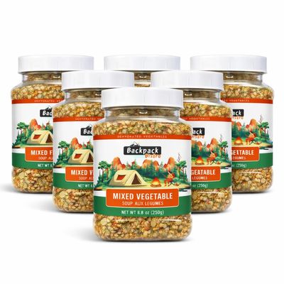 Backpack Bistro | PACK of 6 Dehydrated Mixed Vegetables 8.8 oz (250 g) | Includes Carrot, Spinach, Cabbage, Onion & Garlic | Emergency & Camping Food, Soup Mix, Stews, Ramen, Stir-Fries | Vegan, Non-Bioengineered | By Pride Of India