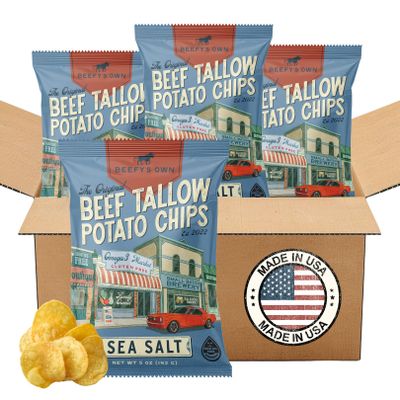 Beefys Own Beef Tallow Potato Chips - Kettle Chips Made Without Seed Oils, Gluten Free, Crispy, and Thick Cut - Old-Fashioned Small Batch Fried in Beef Tallow, Sea Salt (5 Oz, Pack of 4)