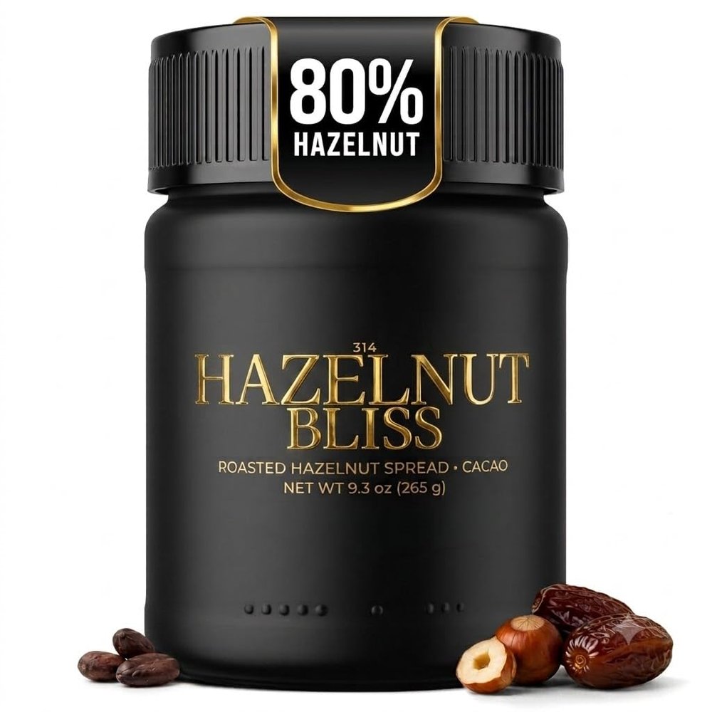 314 Hazelnut Bliss Premium Cacao Hazelnut Spread, 80% Roasted Hazelnuts, Sweetened with Dates, 3 Ingredients, No Palm Oil, 9.3 oz (265g)
