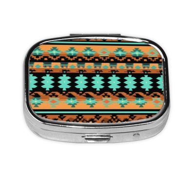 2 Compartment Small Pill Case for Purse or Pocket Pill for Travel Gifts (Geometric Ethnic Tribal Navajo Aztec)