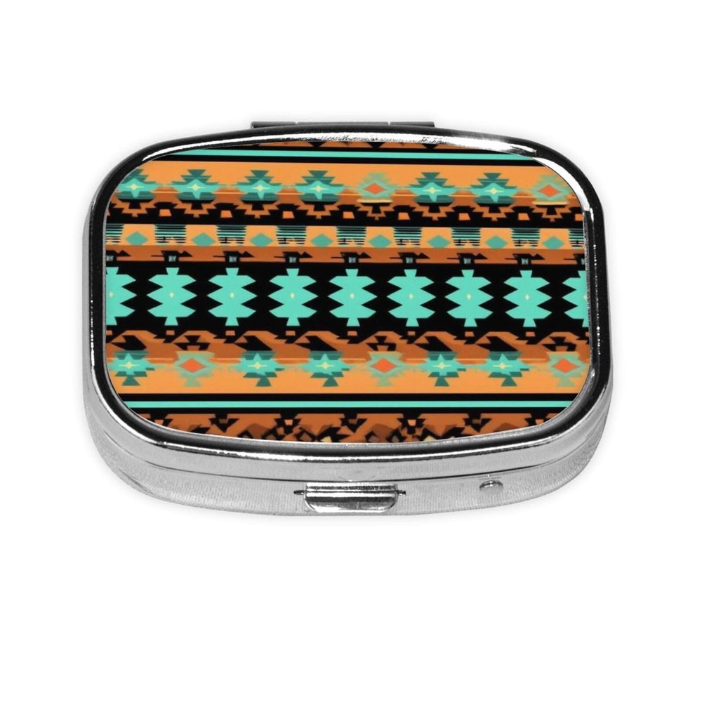 2 Compartment Small Pill Case for Purse or Pocket Pill for Travel Gifts (Geometric Ethnic Tribal Navajo Aztec)