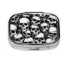 2 Compartment Small Pill Case for Purse or Pocket Pill for Travel Gifts (Cool Black White Goth Skull) view 1