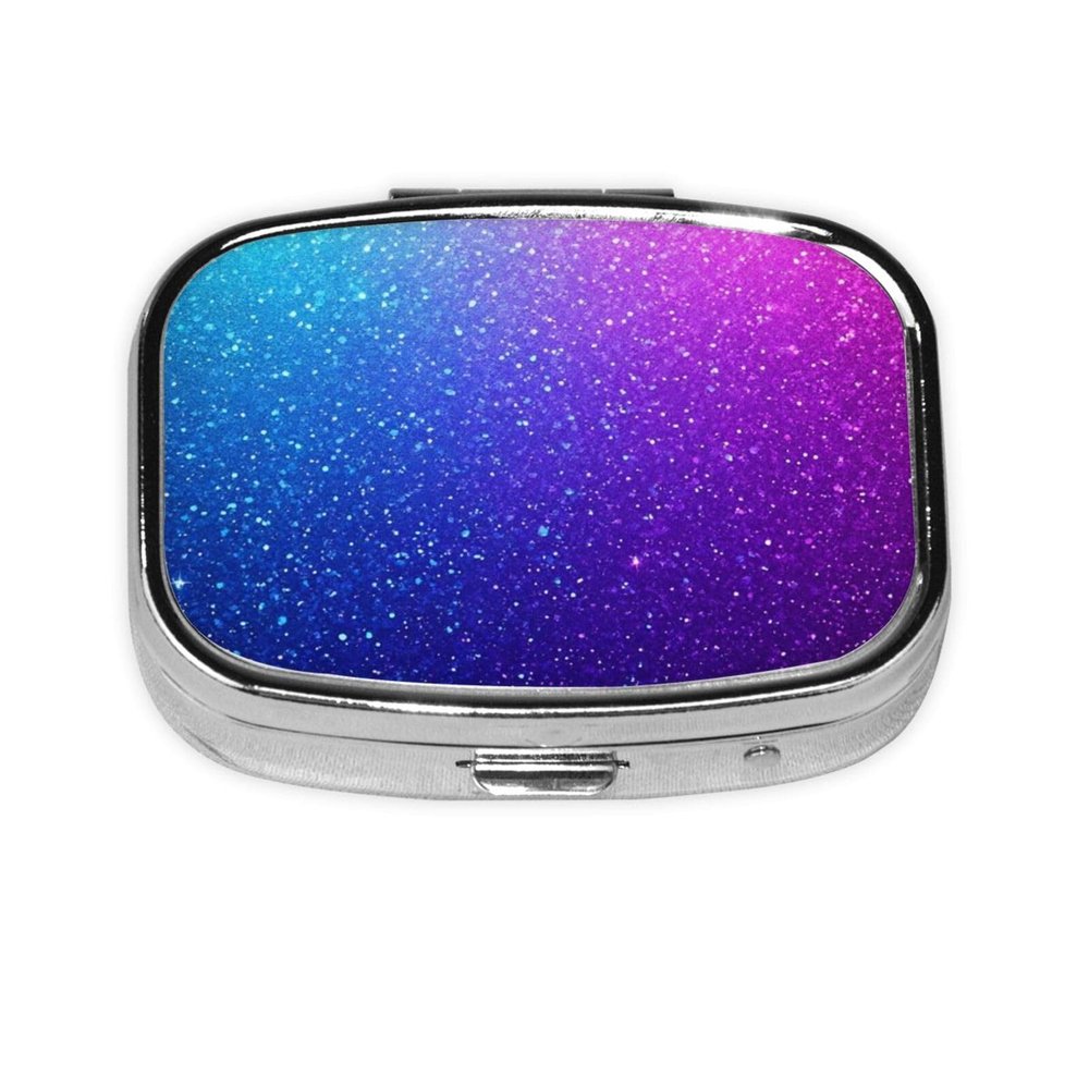 2 Compartments Travel Pill Organizer Box Small Pill Case for Pocket Purse for Medicine Vitamin (Beautiful Blue Purple Bling Glitter Sparkles Pattern)